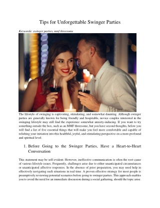 tips for unforgettable swinger parties