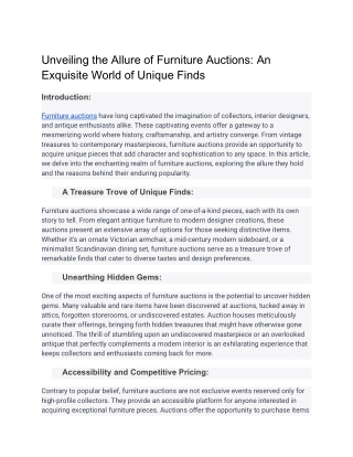 Unveiling the Allure of Furniture Auctions_ An Exquisite World of Unique Finds