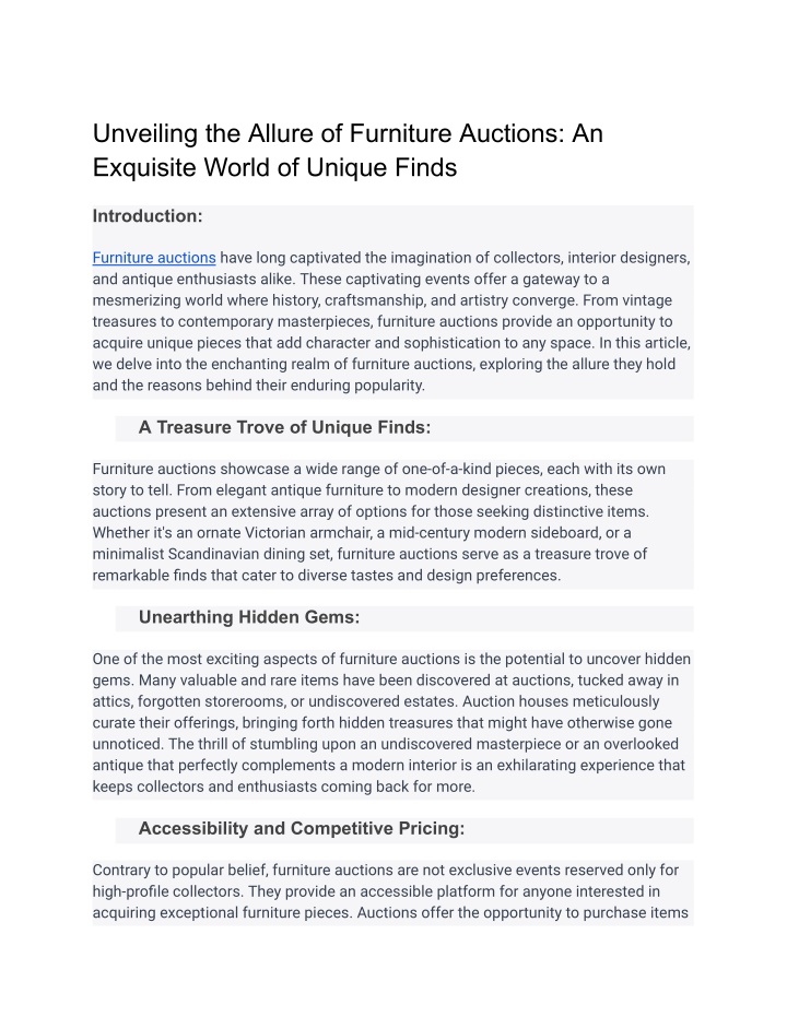 unveiling the allure of furniture auctions