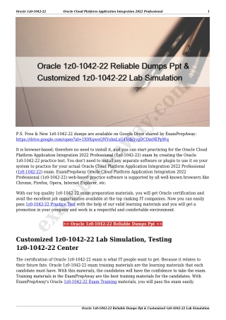 Oracle 1z0-1042-22 Reliable Dumps Ppt & Customized 1z0-1042-22 Lab Simulation