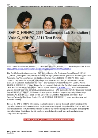 SAP C_HRHPC_2211 Customized Lab Simulation | Valid C_HRHPC_2211 Test Book