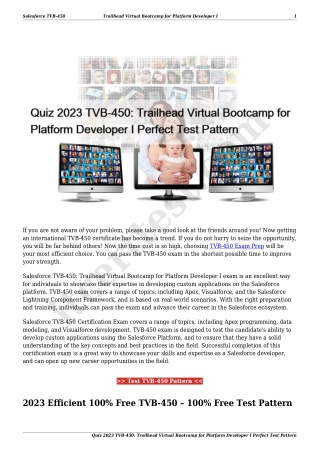 Quiz 2023 TVB-450: Trailhead Virtual Bootcamp for Platform Developer I Perfect Test Pattern