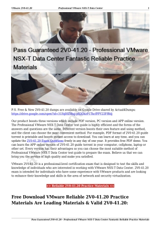 Pass Guaranteed 2V0-41.20 - Professional VMware NSX-T Data Center Fantastic Reliable Practice Materials