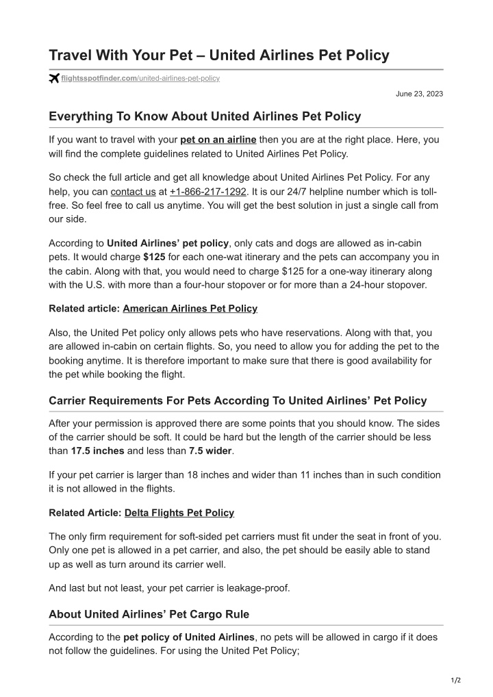 united airline pet travel policy