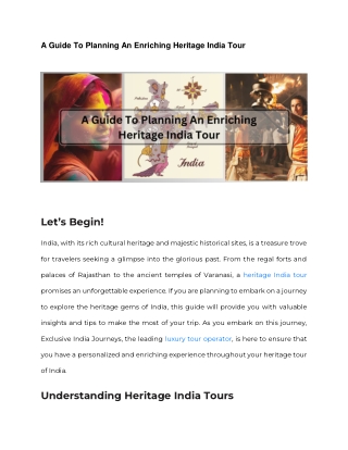 A Guide To Planning An Enriching Heritage India Tour