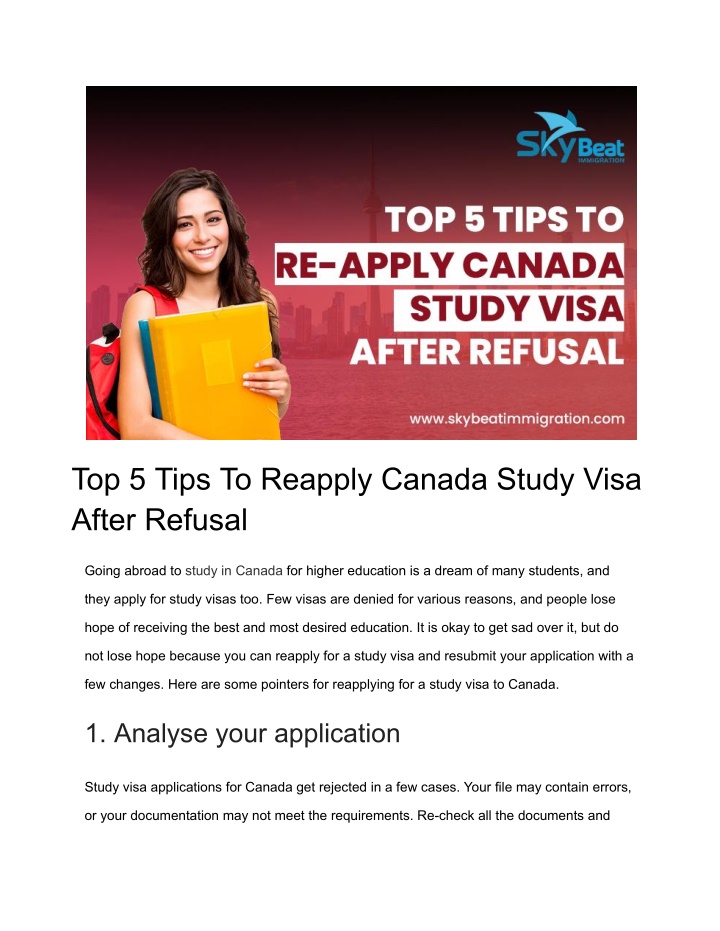 top 5 tips to reapply canada study visa after