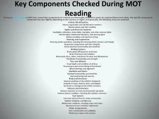 Key Components Checked During MOT Reading