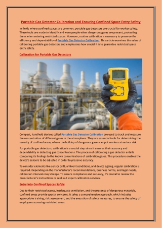 Portable Gas Detector Calibration and Ensuring Confined Space Entry Safety