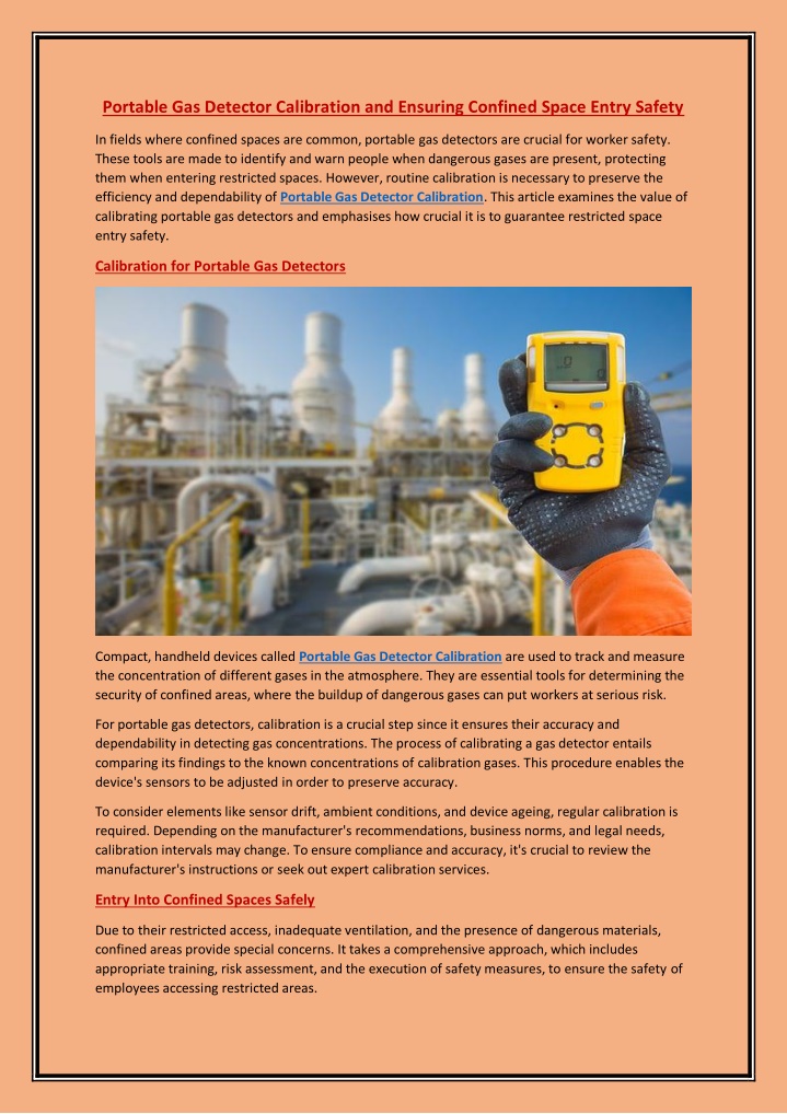 portable gas detector calibration and ensuring
