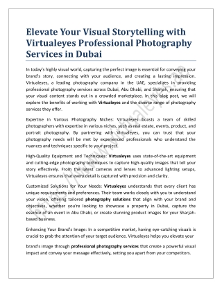 Elevate Your Visual Storytelling with Virtualeyes Professional Photography Services in Dubai