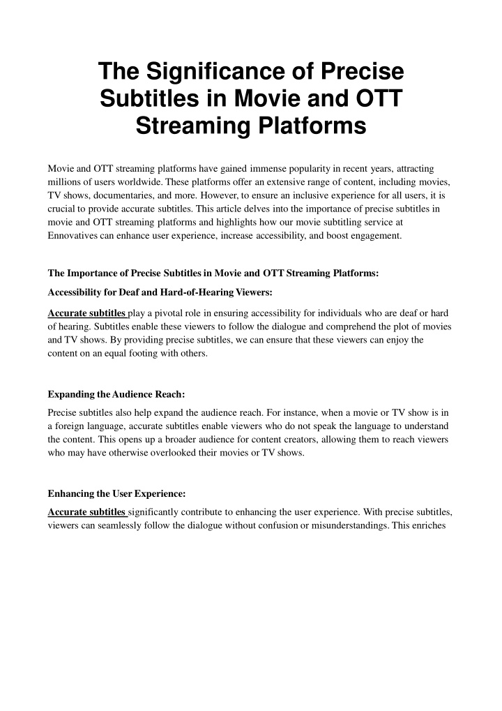 the significance of precise subtitles in movie and ott streaming platforms