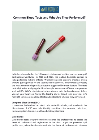 Common Blood Tests and Why Are They Performed?