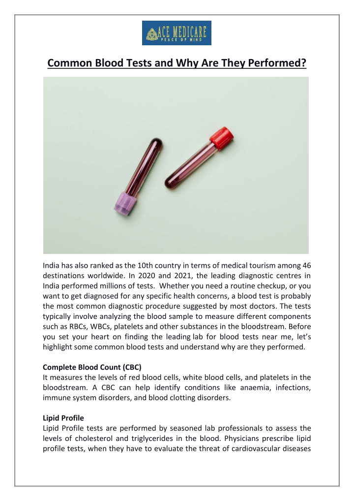 common blood tests and why are they performed