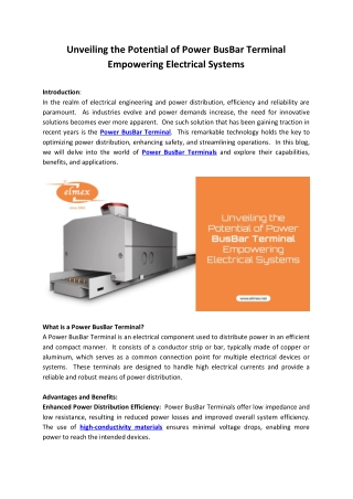 Unveiling the Potential of Power BusBar Terminal Empowering Electrical Systems