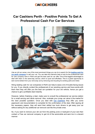 Positive Points To Get A Professional Cash For Car Services