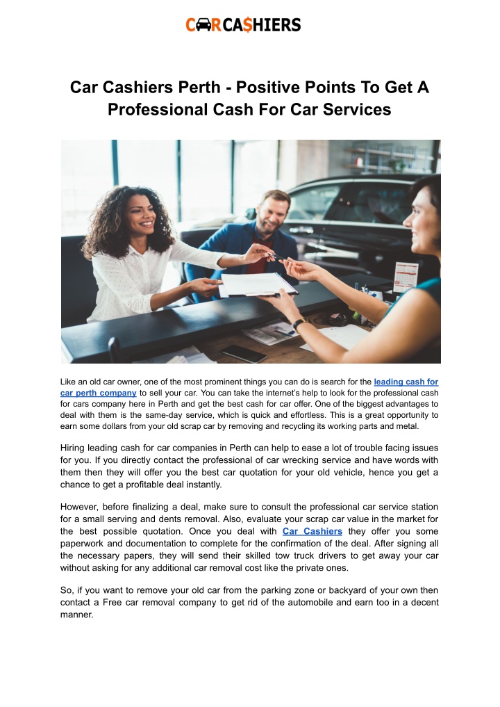 car cashiers perth positive points