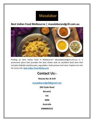 Best Indian Food Melbourne | masalabarandgrill.com.au