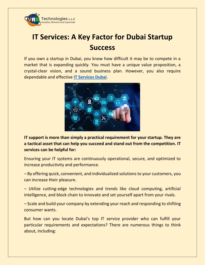 it services a key factor for dubai startup success
