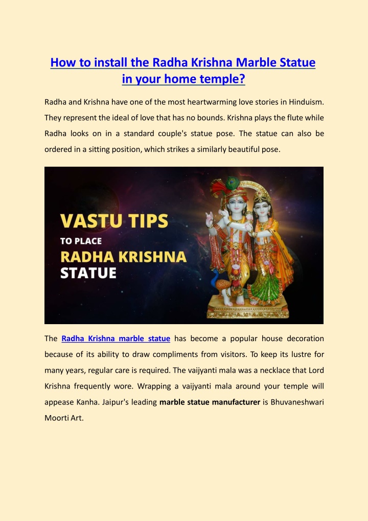 how to install the radha krishna marble statue