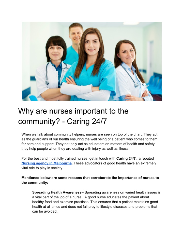 why are nurses important to the community caring