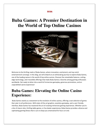 Buba Games-A Premier Destination in the World of Top Online Casinos