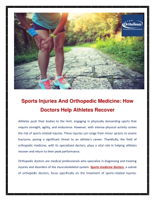 Sports Injuries And Orthopedic Medicine How Doctors Help Athletes Recover