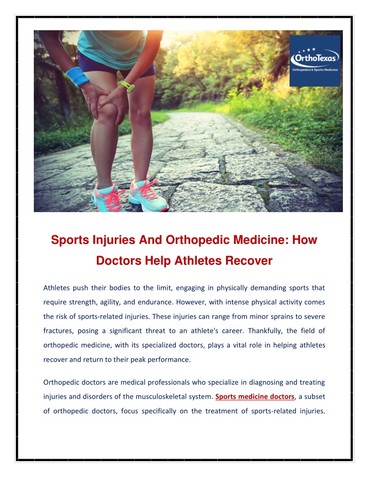sports injuries and orthopedic medicine how