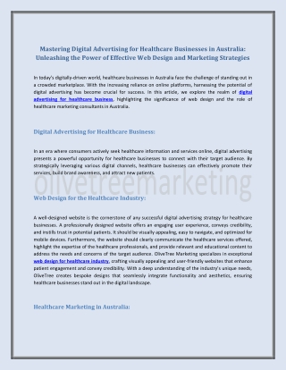 Mastering Digital Advertising for Healthcare Businesses in Australia