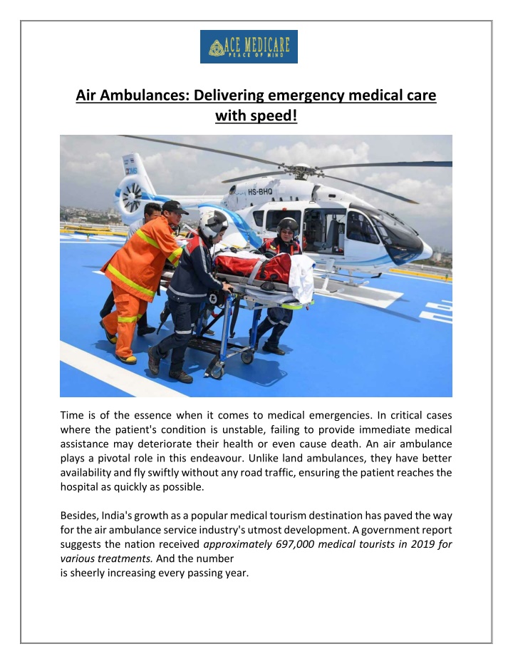 air ambulances delivering emergency medical care