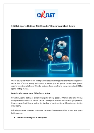 OKBet Sports Betting 2023 Guide: Things You Must Know