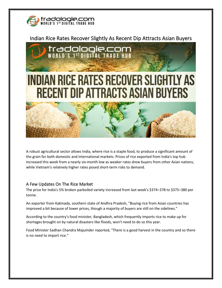 indian rice rates recover slightly as recent