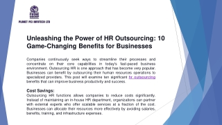 Unleashing the Power of HR Outsourcing 10 Game-Changing Benefits for Businesses