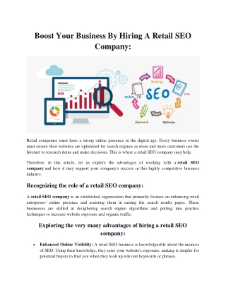 Boost Your Business By Hiring A Retail SEO Company