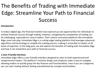 The Benefits of Trading with Immediate Edge