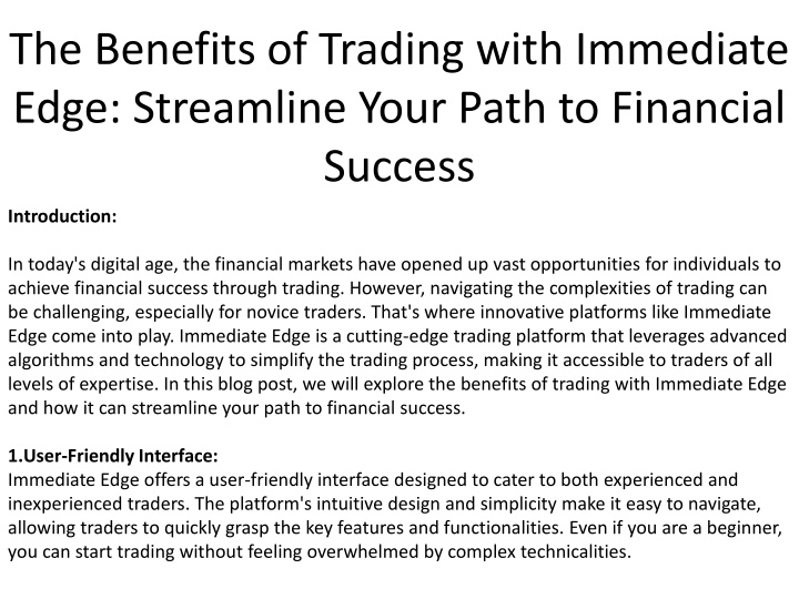 the benefits of trading with immediate edge streamline your path to financial success