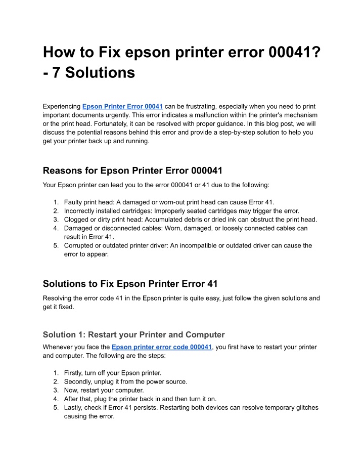 how to fix epson printer error 00041 7 solutions