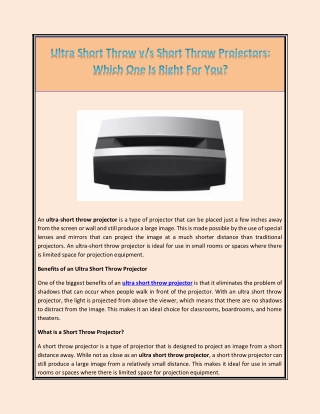 How To Get A Right  Ultra-Short Throw Projector At The Best Price