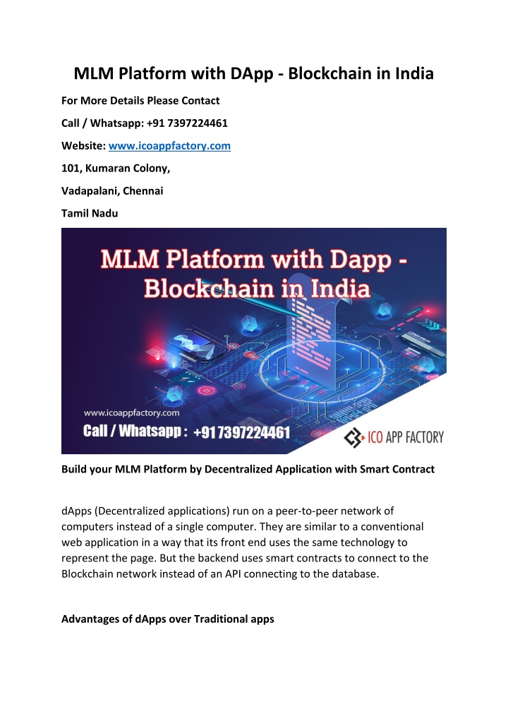 mlm platform with dapp blockchain in india