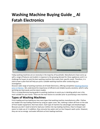 Washing Machine Buying Guide _ Al Fatah Electronics