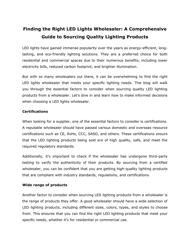 finding the right led lights wholesaler