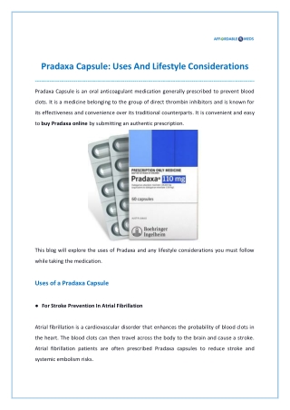 Pradaxa Capsule: Uses And Lifestyle Considerations