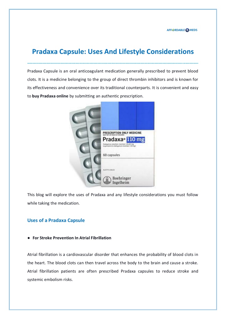 pradaxa capsule uses and lifestyle considerations