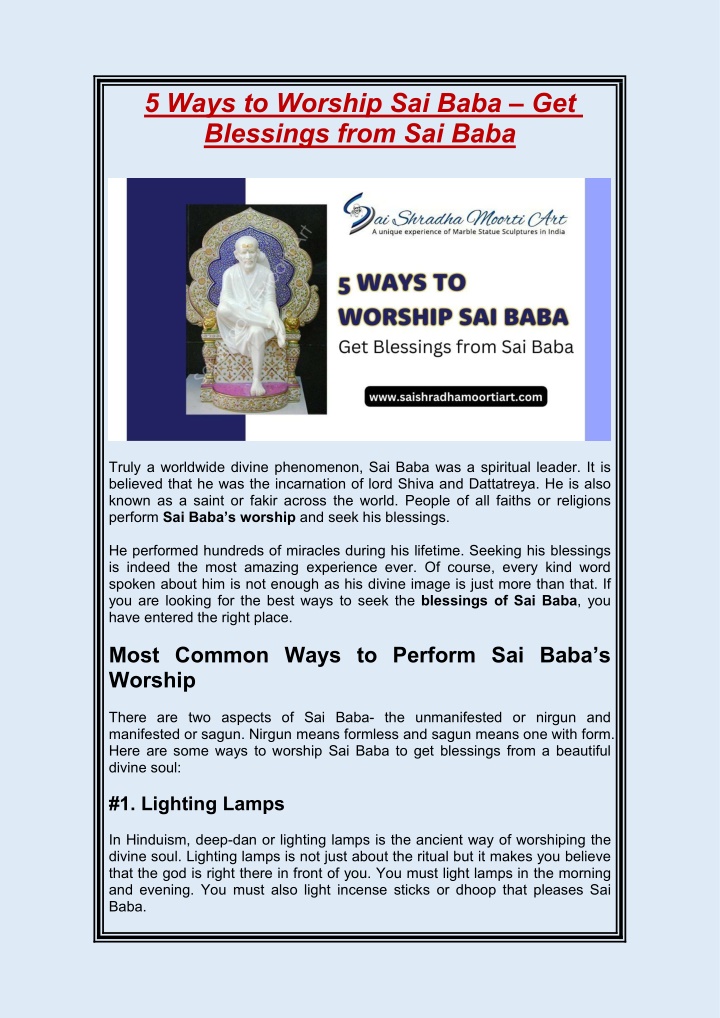 5 ways to worship sai baba get blessings from