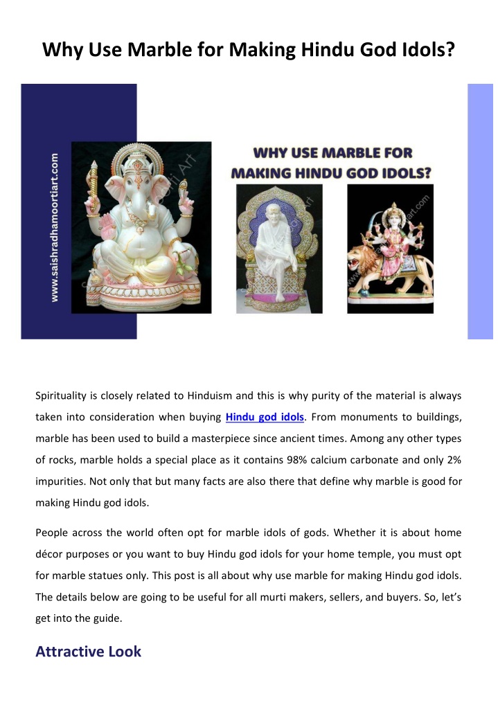why use marble for making hindu god idols
