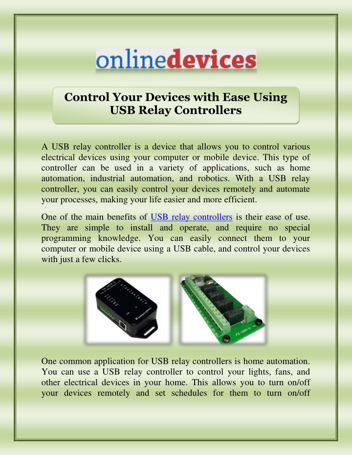 control your devices with ease using usb relay