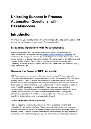 Unlocking Success in Process Automation Questions  with Pass4success