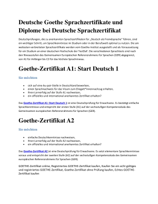 Deutsche Goethe Sprachzertifikate und Diplome bei Deutsche Sprachzertifikat