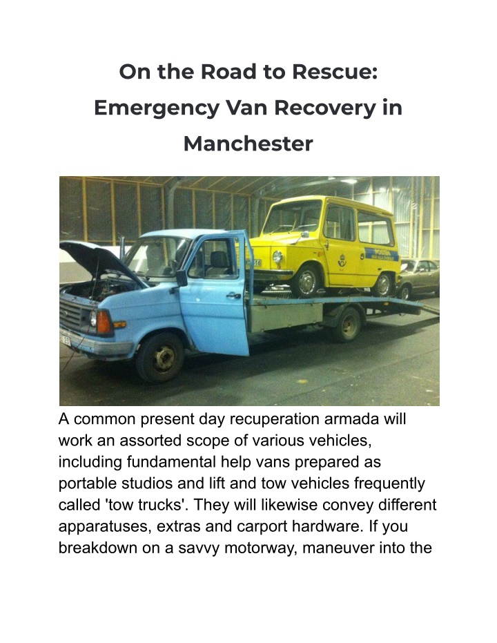on the road to rescue emergency van recovery
