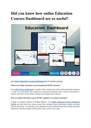 Did you know how online Education Courses Dashboard are so useful_