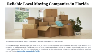Reliable Local Moving Companies in Florida